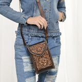American Darling Cell Phone Holder Hand Tooled Genuine Leather Western Women Bag Handbag Purse | Travel Bags College Casual
