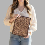 American Darling Western Tablet Sleeve Handcrafted from Hand Tooled Genuine Leather | Floral Carved Portfolio Case for Documents & Tech