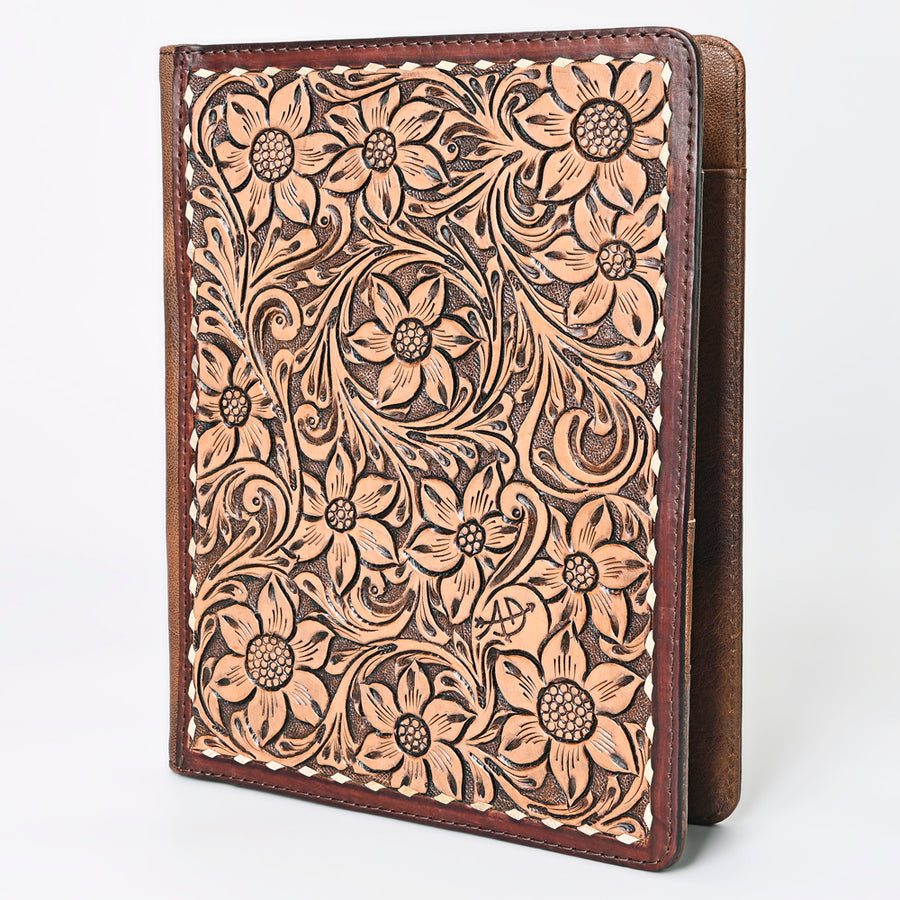 American Darling Hand Tooled Leather Portfolio Bag | Floral Carved Tablet Sleeve - Hilason