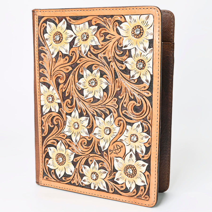 American Darling Floral Tooled Leather Portfolio Bag | Western Tablet Sleeve - Hilason