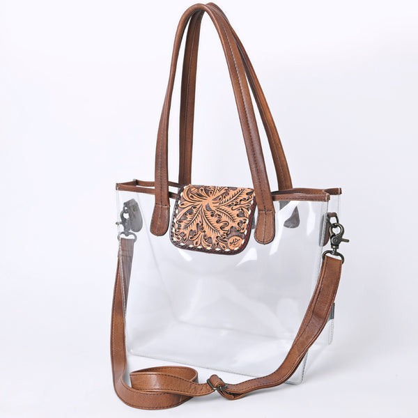 American Darling Floral Tooled Leather Clear Bag | Western Stadium Tote - Uhorse