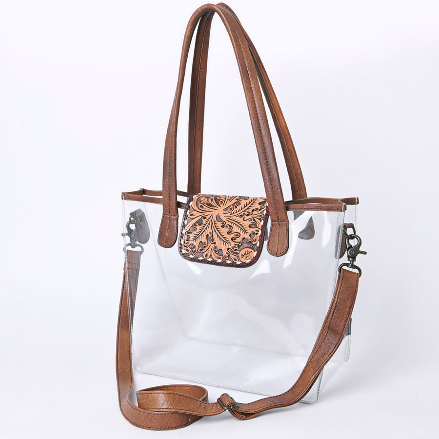 American Darling Floral Tooled Leather Clear Bag | Western Stadium Tote - Uhorse