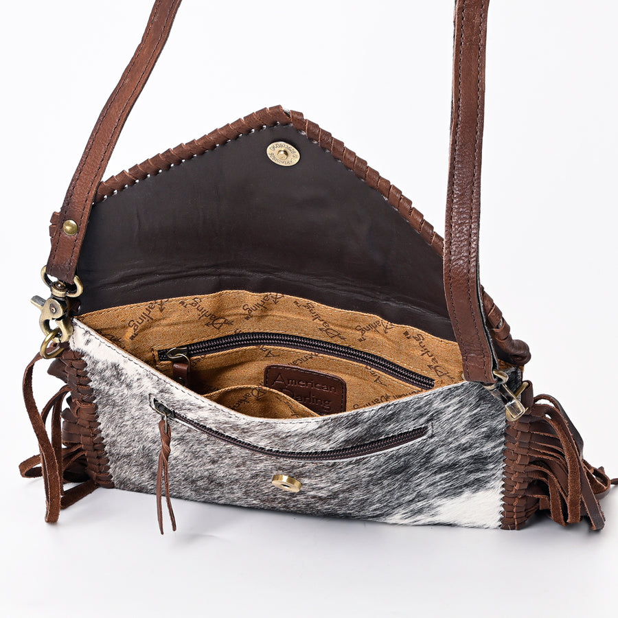 American Darling Hair-On Cowhide Braided Genuine Leather Envelope Fringes Vegetable-Tanned Eco-Friendly Western