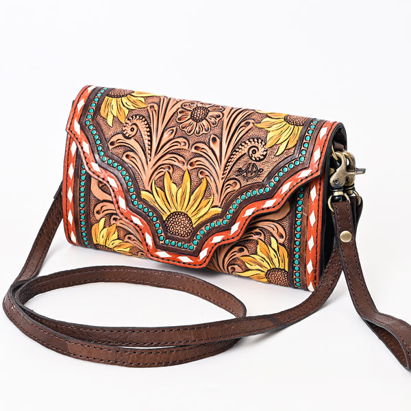 American Darling Hand Tooled Floral Carved Genuine Leather Small Cross body Bag - Uhorse