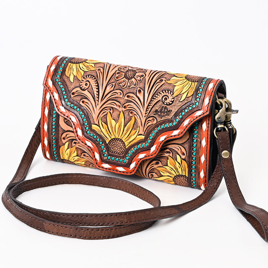 American Darling Hand Tooled Floral Carved Genuine Leather Small Cross body Bag - Uhorse