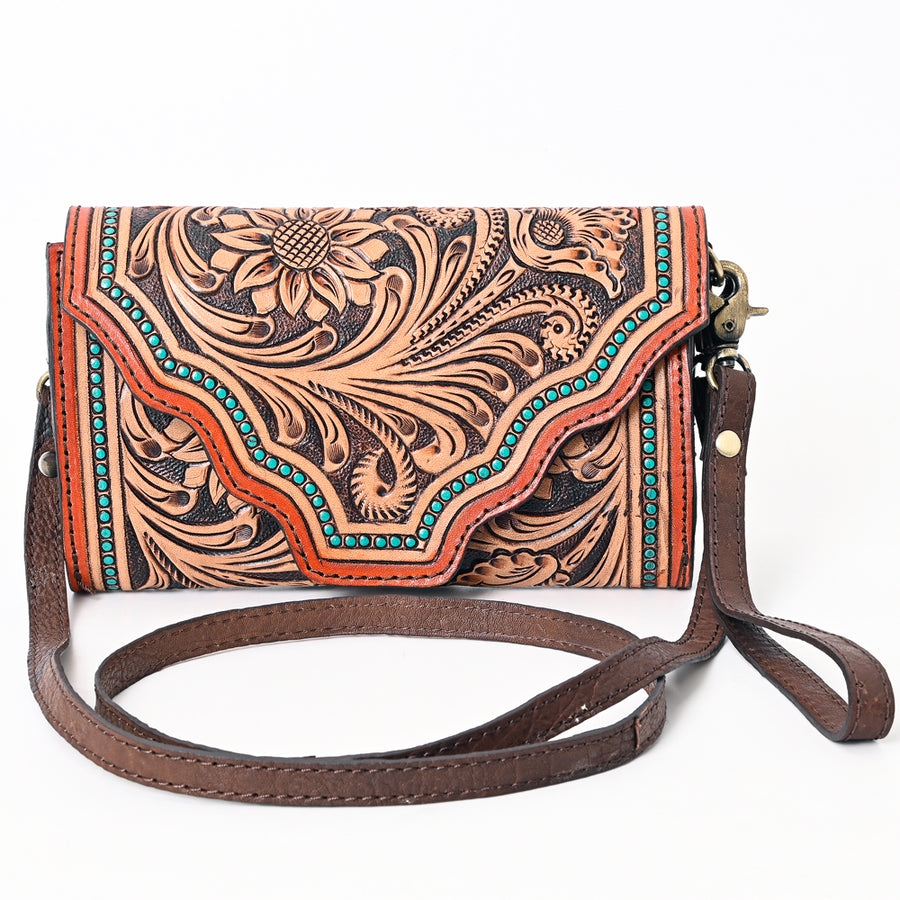 American Darling Hand Tooled Floral Carved Genuine Leather Small Cross body Bag Vegetable-Tanned Eco-Friendly Western