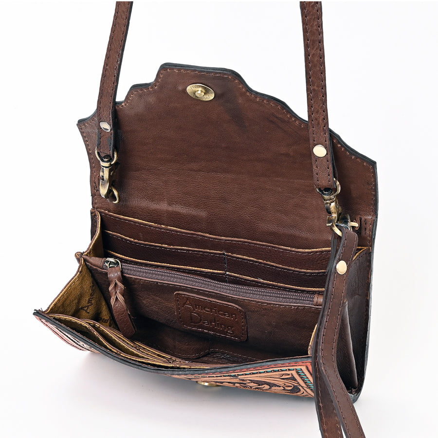 American Darling Hand Tooled Floral Carved Genuine Leather Small Cross body Bag Vegetable-Tanned Eco-Friendly Western