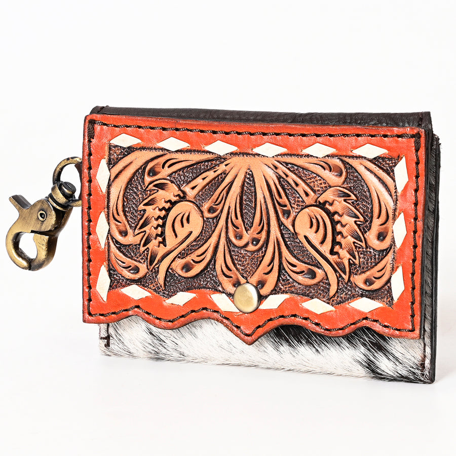 American Darling Hair-On Cowhide Hand Tooled Genuine Leather Coin Purse - Uhorse