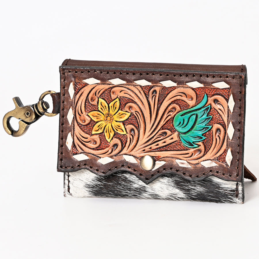 American Darling Hair-On Cowhide Hand Tooled Genuine Leather Coin Purse - Uhorse