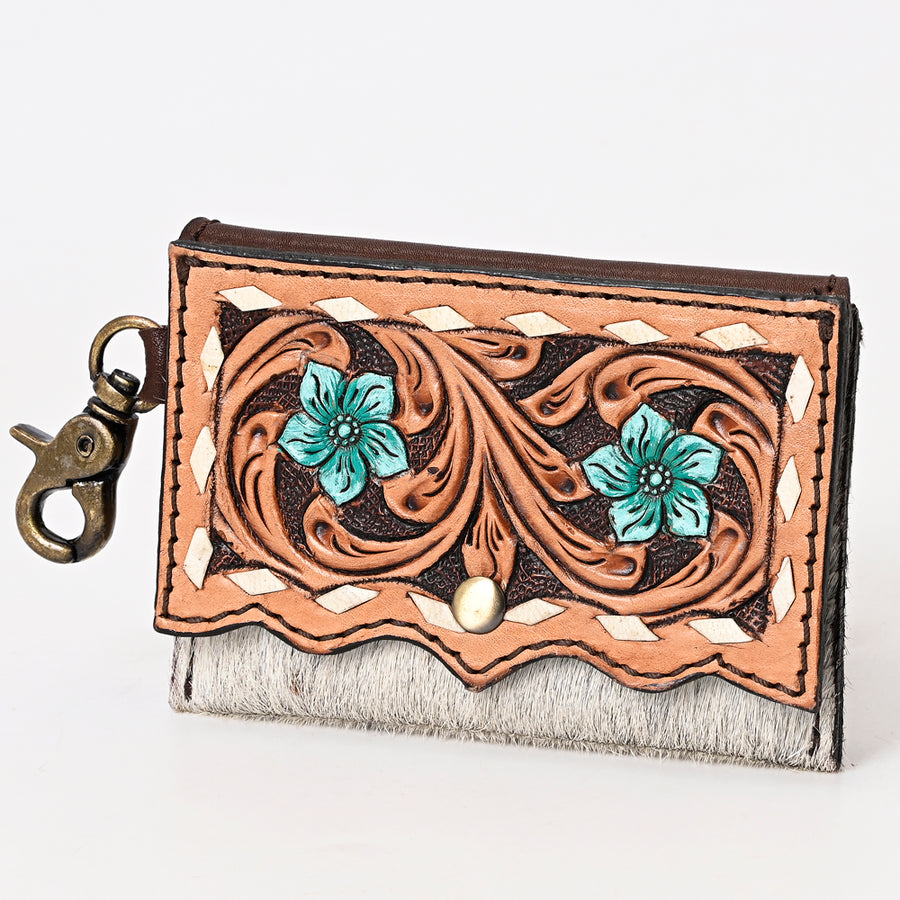 American Darling Hair-On Cowhide Hand Tooled Genuine Leather Coin Purse - Uhorse