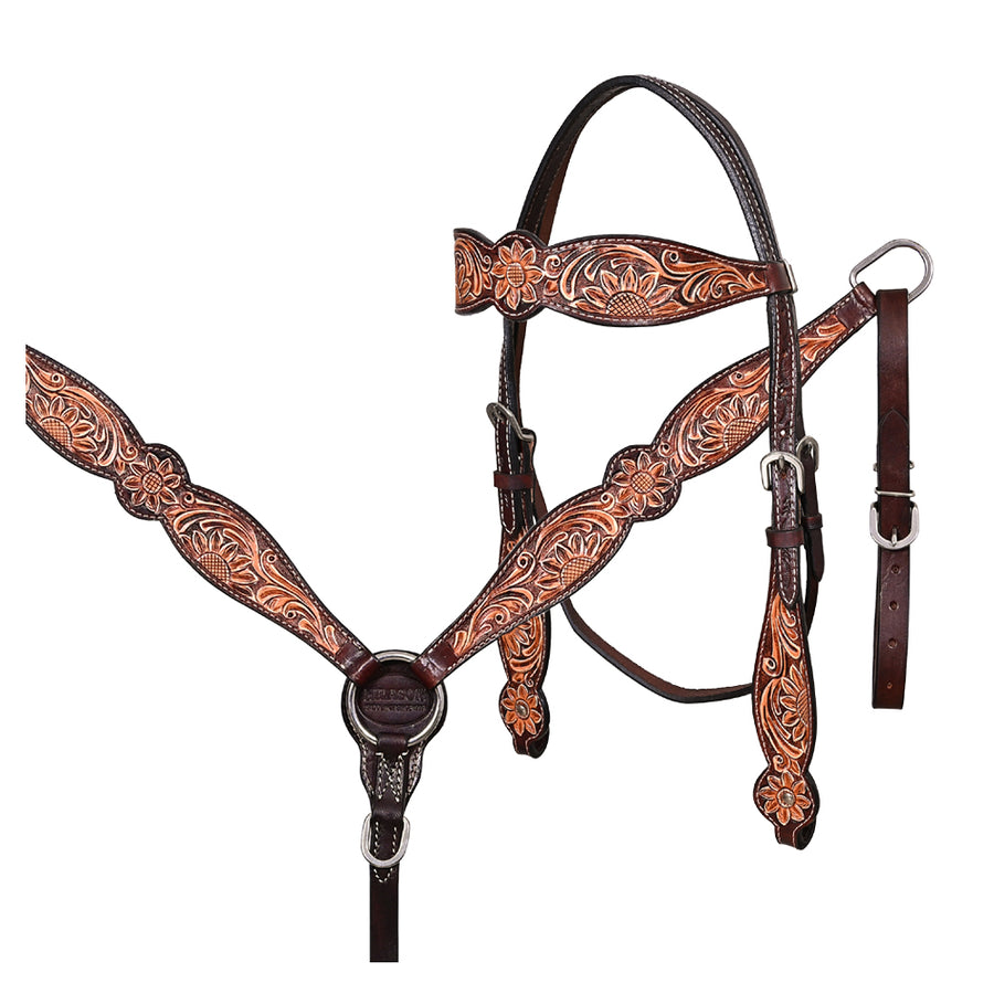 Hilason Western Horse Headstall Breast Collar Set American Leather - Uhorse