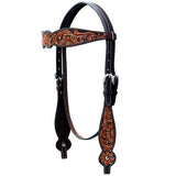 HILASON Western Horse Floral Headstall Breast Collar Set American Leather Dark Brown Harness | Leather Headstall | Leather Breast Collar | Tack Set for Horses