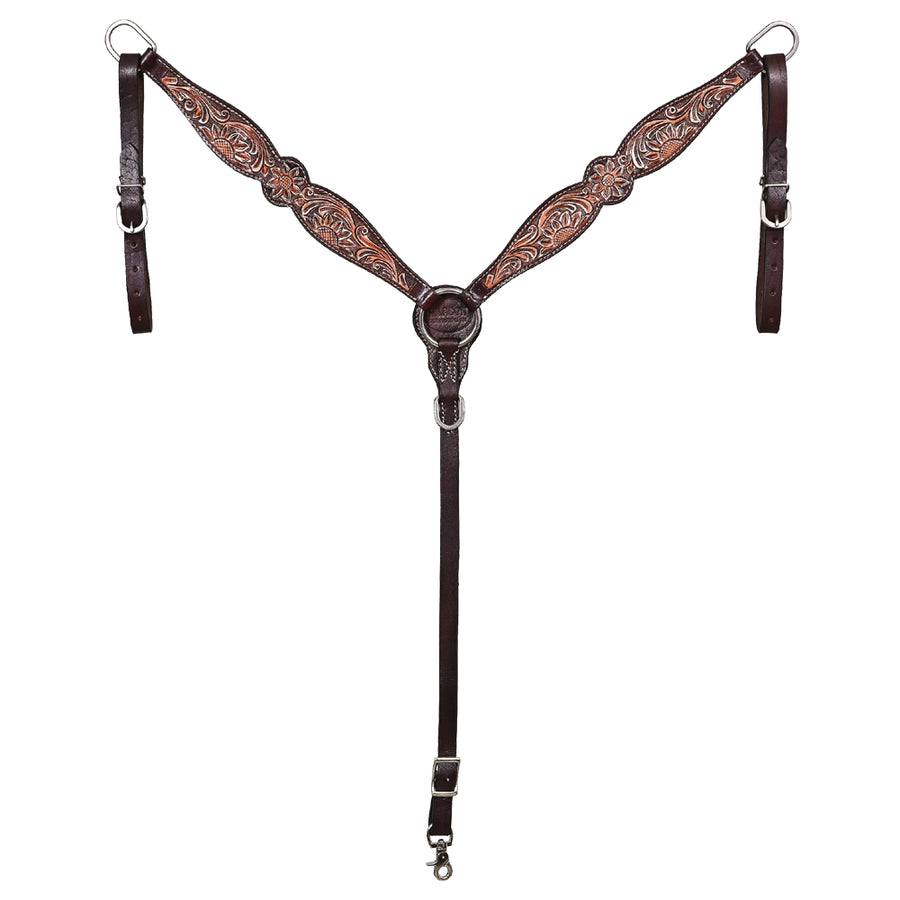 HILASON Western Horse Floral Headstall Breast Collar Set American Leather Dark Brown Harness | Tack for Horses