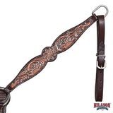 HILASON Western Horse Floral Headstall Breast Collar Set American Leather Dark Brown Harness | Tack for Horses