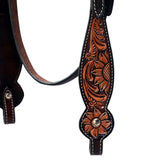 HILASON Western Horse Floral Headstall Breast Collar Set American Leather Dark Brown Harness | Leather Headstall | Leather Breast Collar | Tack Set for Horses
