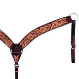 HILASON Western Horse Headstall & Breast Collar Tack Set American Leather Floral Carving Brown