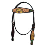 HILASON Western Horse Headstall & Breast Collar Tack Set American Leather Sunflower Carving Brown