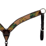 HILASON Western Horse Headstall & Breast Collar Tack Set American Leather Sunflower Carving Brown
