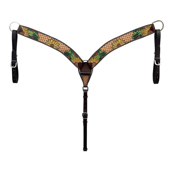 HILASON Western Horse Headstall and Breast Collar Tack Set American Leather Sunflower Carving Brown - Uhorse
