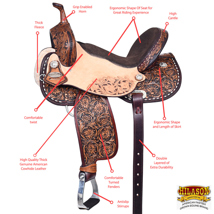HILASON Western Horse Flex Tree Barrel Trail in American Leather Saddle Brown | for Horses