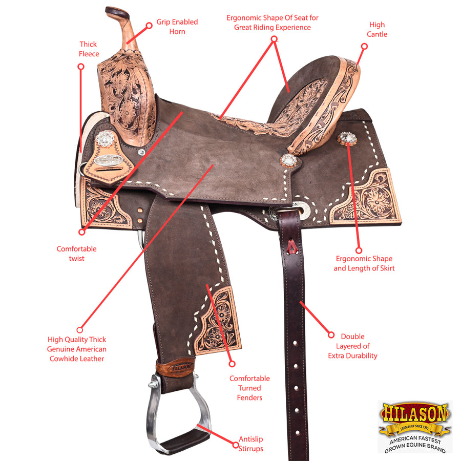 HILASON Western Horse Flex Tree Barrel Trail in American Leather Saddle Brown | for Horses