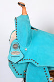 Hilason Western Horse Flex Tree Barrel Trail In Suede Leather Saddle Turquoise