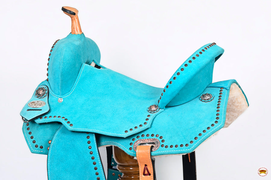 HILASON Western Horse Flex Tree Barrel Trail in Leather Saddle Turquoise | for Horses