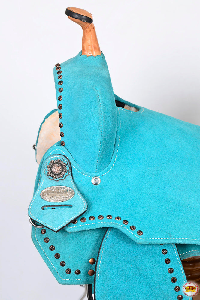 HILASON Western Horse Flex Tree Barrel Trail in Leather Saddle Turquoise | for Horses