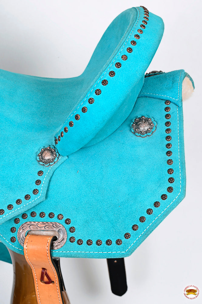 HILASON Western Horse Flex Tree Barrel Trail in Leather Saddle Turquoise | for Horses
