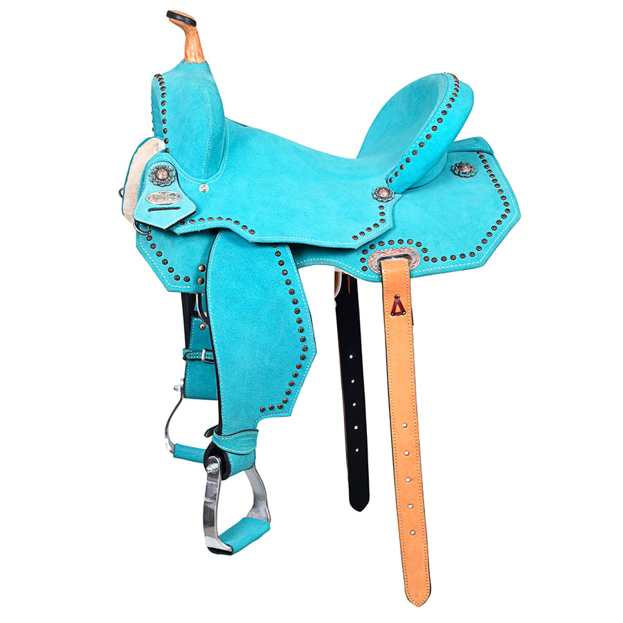 Hilason Western Horse Flex Tree Barrel Trail In Suede Leather Saddle Turquoise - Uhorse