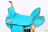 Hilason Western Horse Flex Tree Barrel Trail In Suede Leather Saddle Turquoise