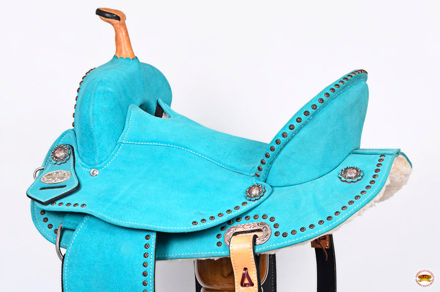 HILASON Western Horse Flex Tree Barrel Trail in Leather Saddle Turquoise | for Horses