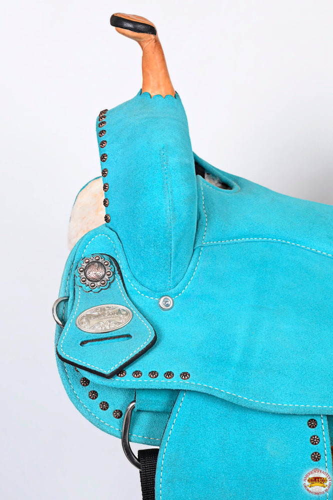 HILASON Western Horse Flex Tree Barrel Trail in Leather Saddle Turquoise | for Horses