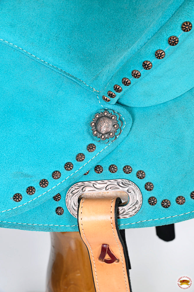 HILASON Western Horse Flex Tree Barrel Trail in Leather Saddle Turquoise | for Horses