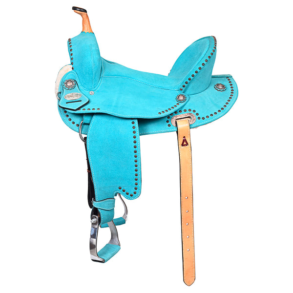 Hilason Western Horse Flex Tree Barrel Trail In Suede Leather Saddle Turquoise - Uhorse