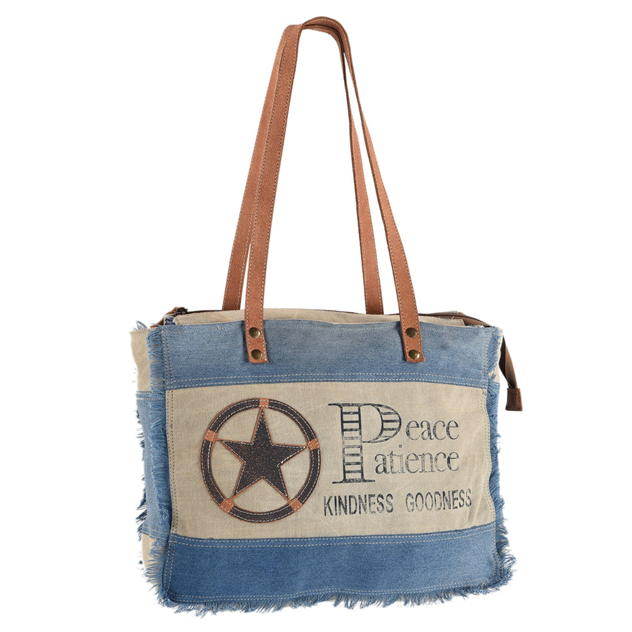 OHLAY KB529 TOTE Upcycled Canvas 100% Cotton Demin Genuine Leather by Hilason – Cowboy and equestrian accessories