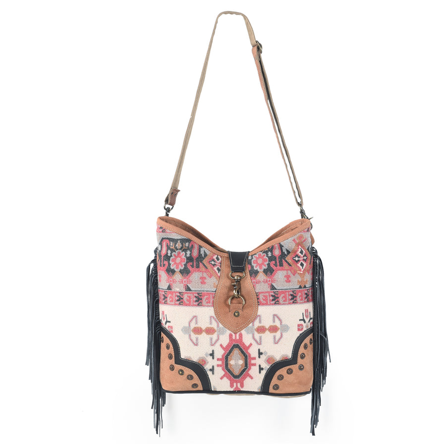 OHLAY Large Crossbody Upcycled Canvas Genuine Leather women bag western handbag purse - Uhorse