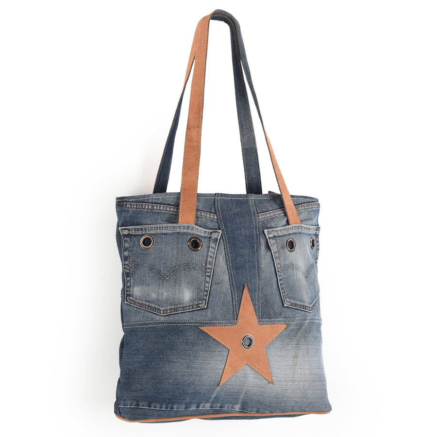 OHLAY KB531 TOTE 100% Cotton Demin Genuine Leather women bag western by Hilason – Cowboy and equestrian accessories