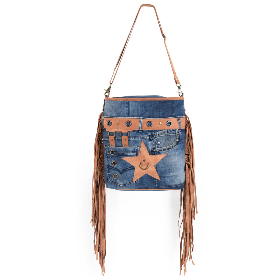 OHLAY Large Crossbody 100% Cotton Demin Genuine Leather women bag western handbag purse - Uhorse