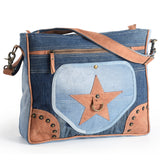 OHLAY KB540 Cross Body 100% cotton Denim Genuine Leather women bag western handbag purse