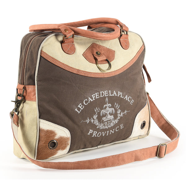 OHLAY Messenger Upcycled Canvas Hair-on Genuine Leather women bag western handbag purse - Uhorse