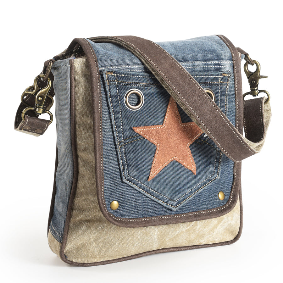 OHLAY Messenger Upcycled Canvas 100% Cotton Demin Genuine Leather by Hilason – Cowboy and equestrian accessories