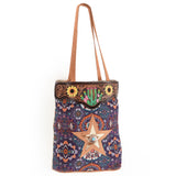 OHLAY KB561 TOTE Hand Tooled Upcycled Canvas Genuine Leather women bag western handbag purse