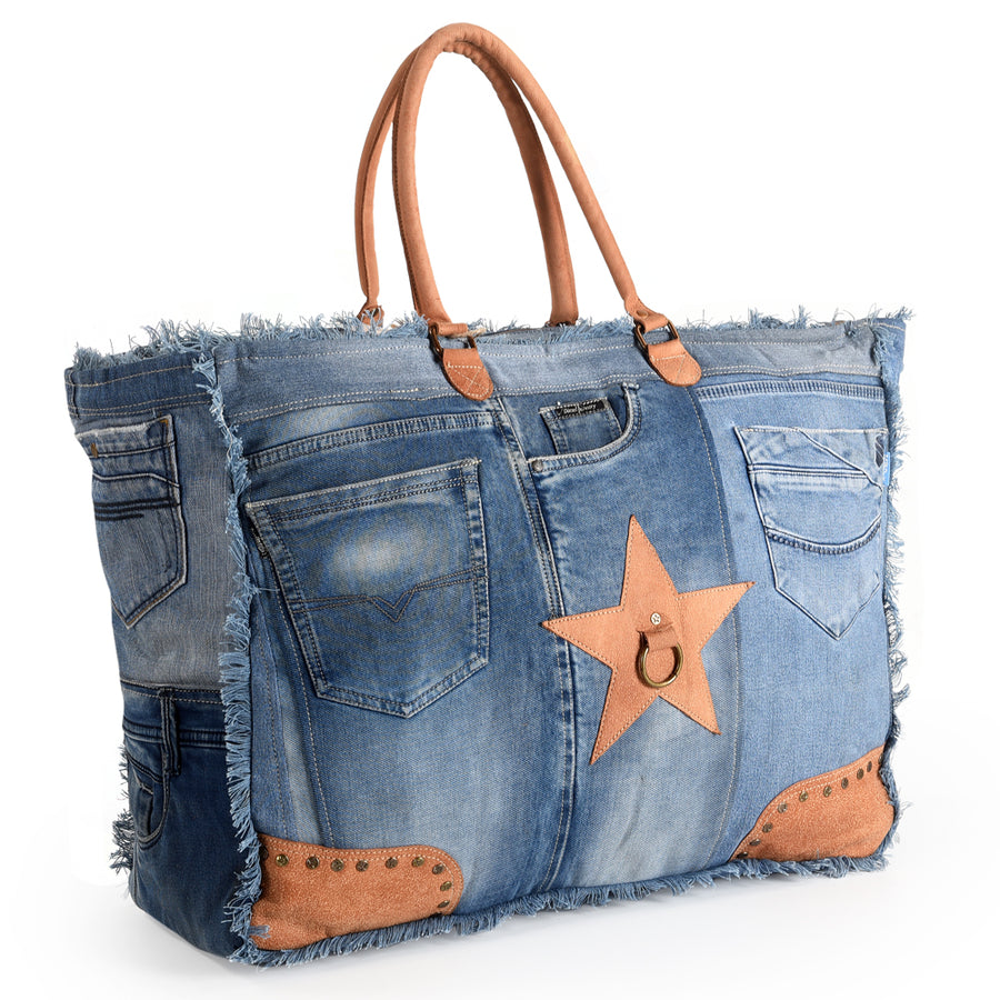 OHLAY KB562 TOTE 100% Cotton Demin Genuine Leather women bag western by Hilason – Cowboy and equestrian accessories