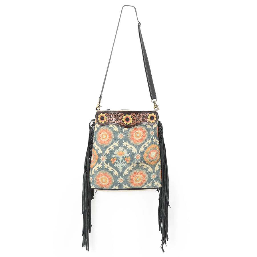OHLAY Large Crossbody Hand Tooled Upcycled Canvas Genuine Leather women bag western handbag purse - Uhorse