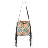 OHLAY MESSENGER Hand Tooled Upcycled Canvas  Genuine Leather women bag western handbag purse