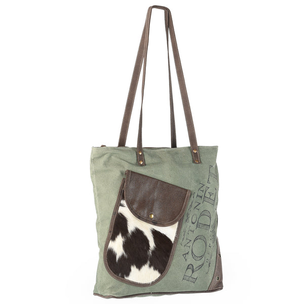 OHLAY KB570 TOTE Upcycled Canvas Hair-on Genuine Leather women bag by Hilason – Cowboy and equestrian accessories