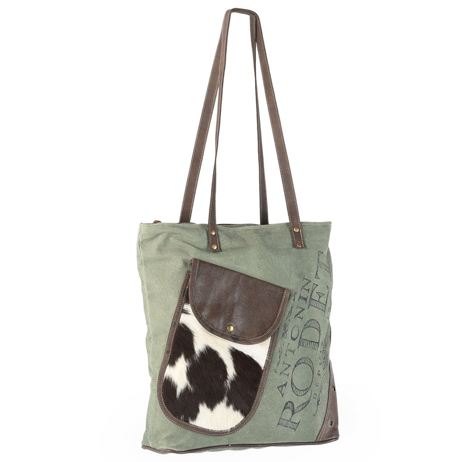 OHLAY KB570 TOTE Upcycled Canvas Hair-on Genuine Leather women bag by Hilason – Cowboy and equestrian accessories