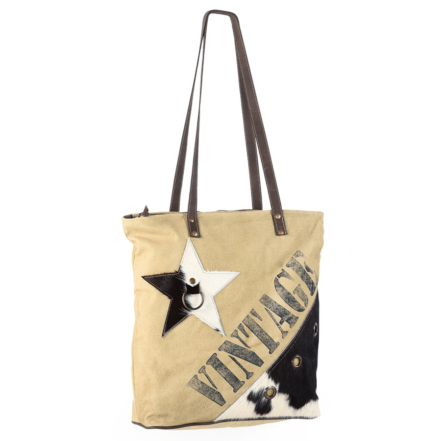 OHLAY KB571 TOTE Upcycled Canvas Hair-on Genuine Leather women bag by Hilason – Cowboy and equestrian accessories