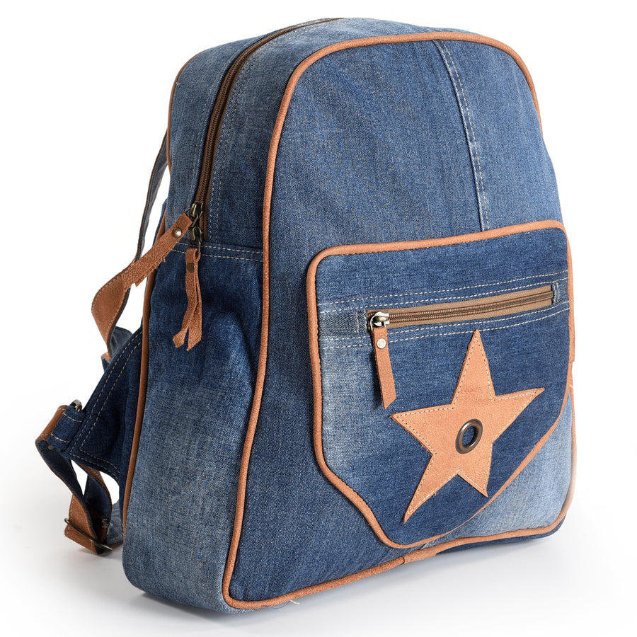 OHLAY KB577 Backpack Upcycled Canvas Genuine Leather women bag western by Hilason – Cowboy and equestrian accessories